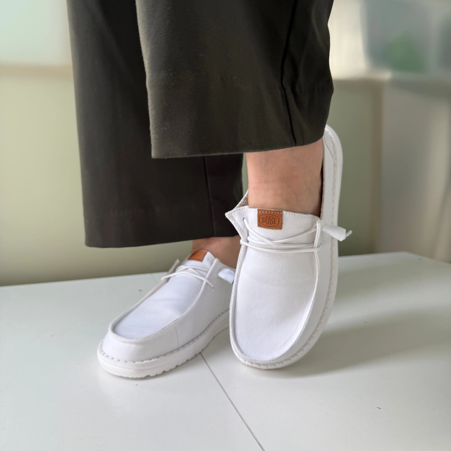 Hey Dude Tan Canvas Slip-On Shoes with White Laces Hey Dude Wendy Canvas slip-on sneakers - Women - Widetoes main image 2